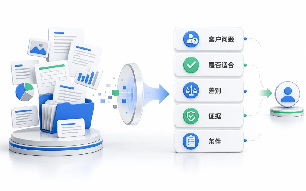 企业从内部自述转向客户问题、适用、差别、证据和条件