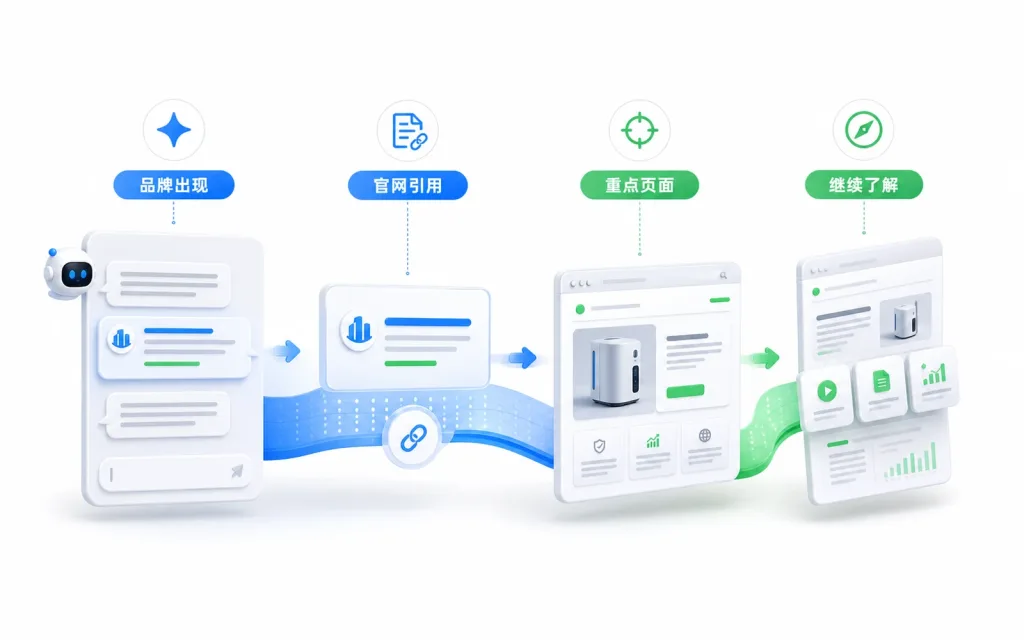 企业把品牌出现、官网引用、重点页面和继续了解连接成有效访问
