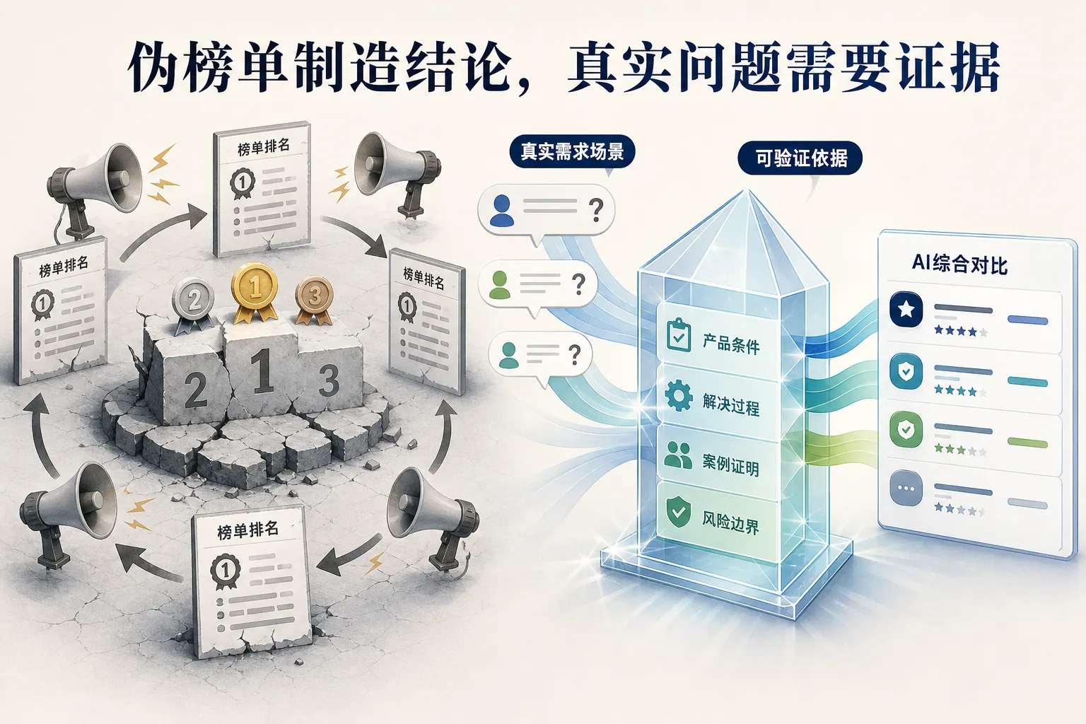 伪榜单自我验证与真实用户需求证据的对比