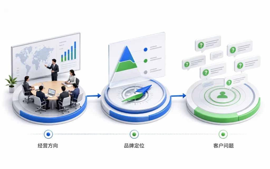 企业从经营方向、品牌定位和客户问题形成一致的市场表达