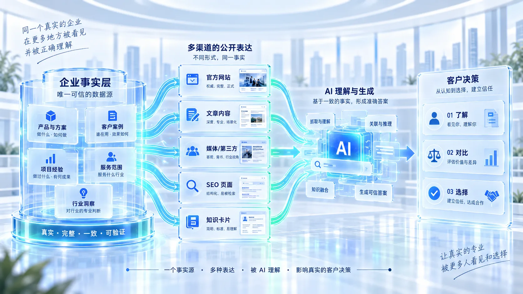 企业事实通过官网内容媒体和SEO进入AI理解并影响客户决策